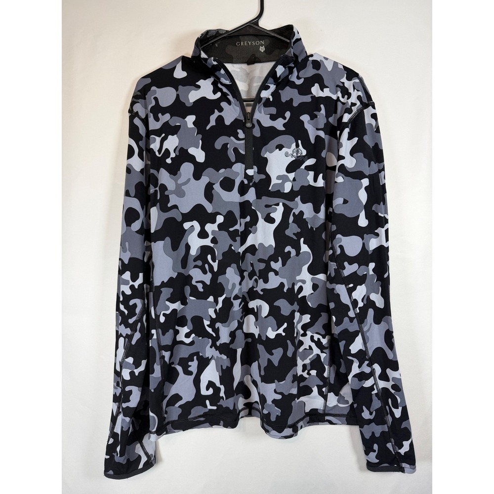 Greyson Camo Quarter Zip Pullover Grey Black Camouflage South Crest Logo Mens M